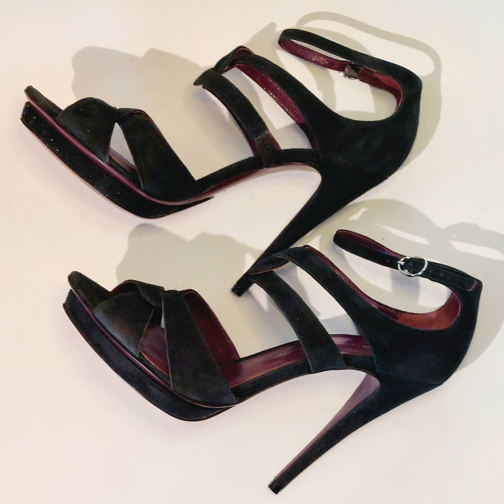 Leopoldo Giordano Black Suede Stiletto Sandals, Size Eu40/ Us9, Nwt